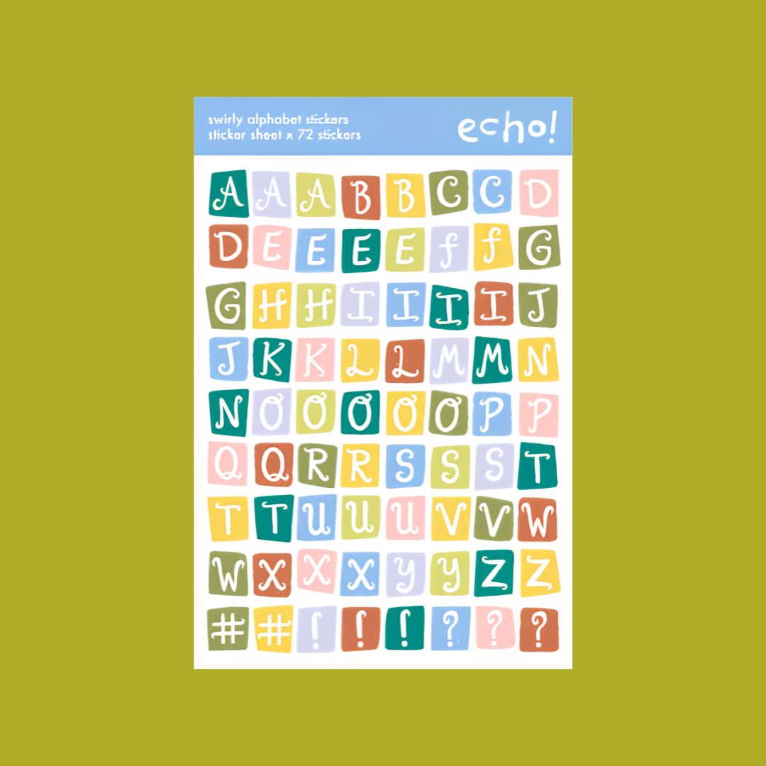 Swirly Alphabet Sticker Sheet V1